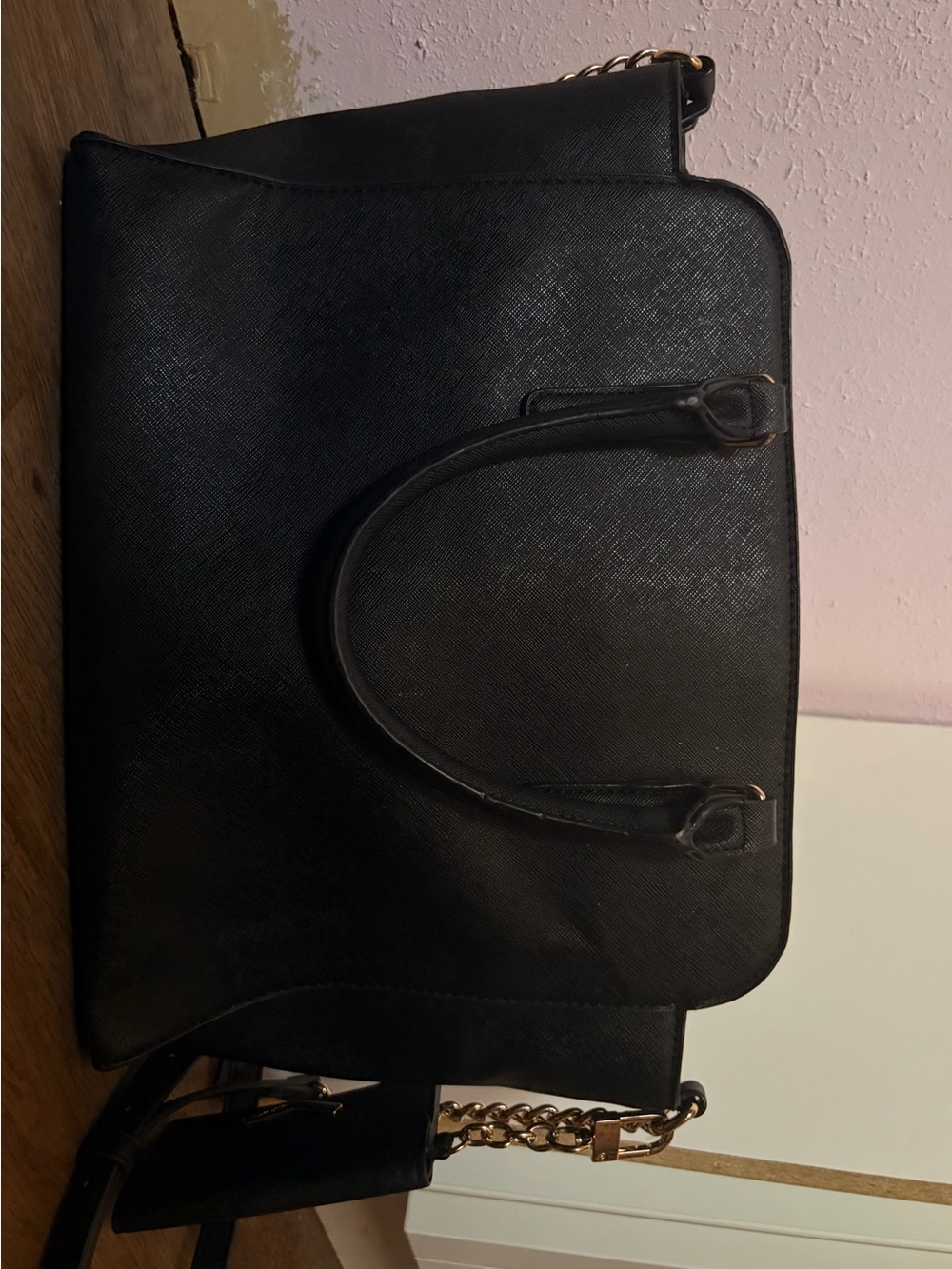 Nine West Black Saffiano Satchel with Gold Chain Accent - Picture 4 of 4
